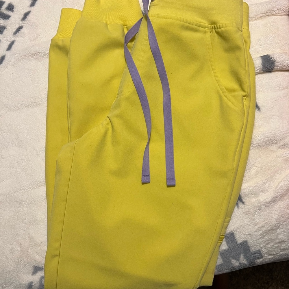 Yellow Kids Joggers with Purple Drawstrings